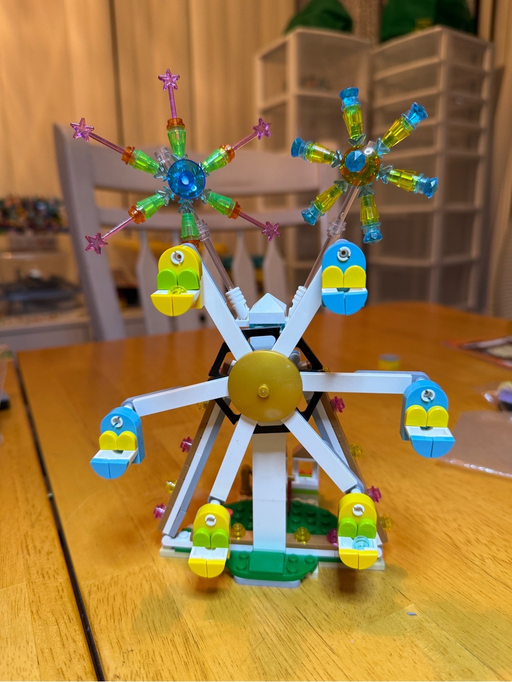 Lego Mini Ferris Wheel - Blue, Yellow, White & Green with Translucent Accents
